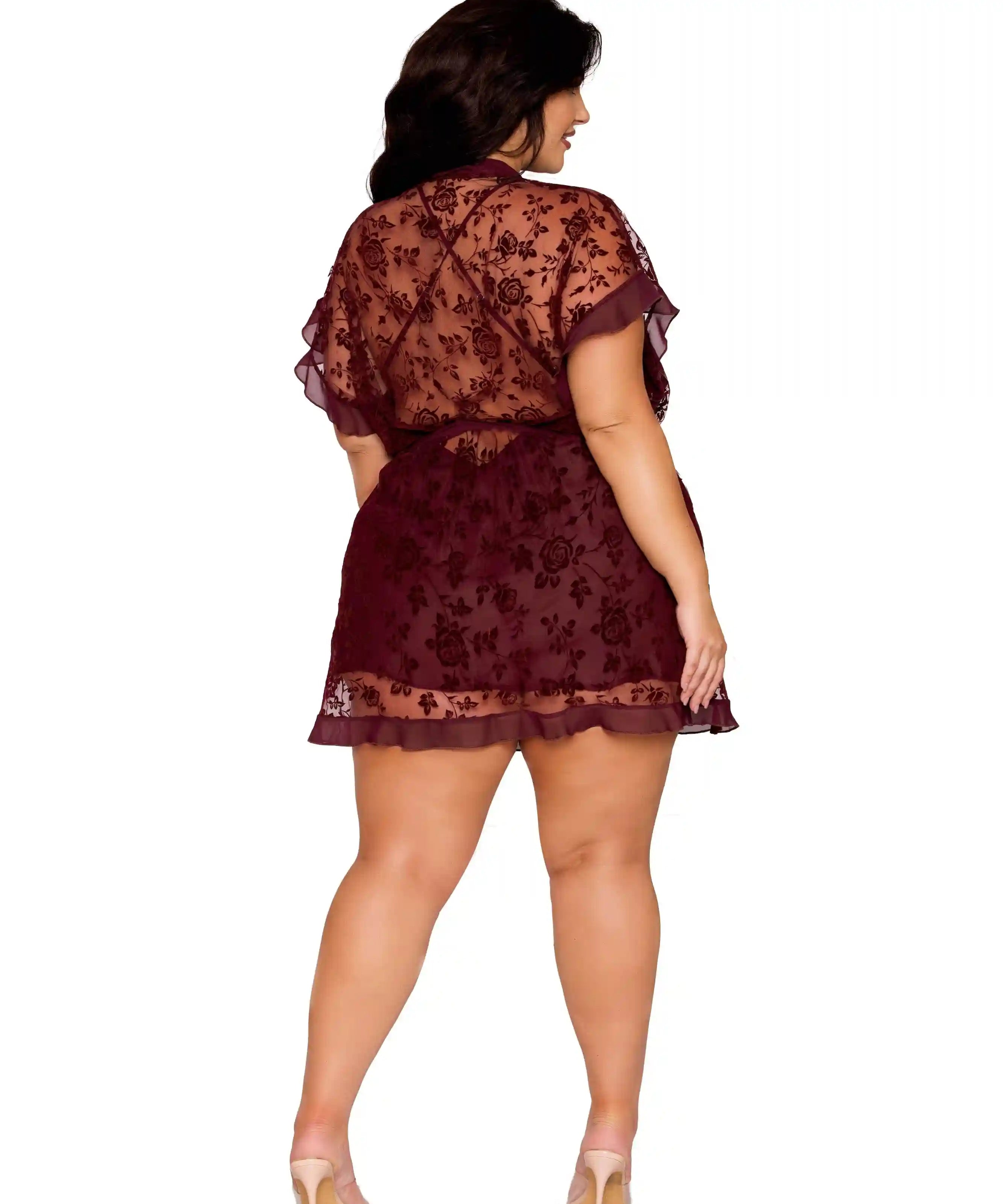 Dreamgirl Plus Cherry Lacquer Robe & Chemise