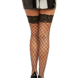 Dreamgirl Fence Net Thigh High Stockings with Silicone Lace Top