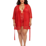 Dreamgirl Plus Size Stretch Mesh Chemise & Robe Set