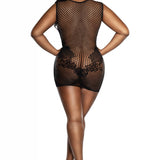 Dreamgirl Plus Lace and Pattern Seamless Dress - Black