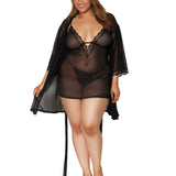 Dreamgirl Plus Size Stretch Mesh Chemise & Robe Set