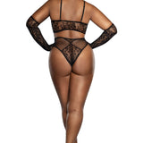 Dreamgirl Plus Black Lace Bralette Panty and Gloves Set