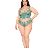 Dreamgirl Plus Lace Cropped Bustier & Thong - Agate