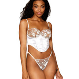 Dreamgirl Satin and 3D Embroidery Bustier and G-string Set