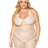 Dreamgirl Plus Rhinestone Fishnet Chemise with Eyelash Lace Trim