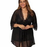 Dreamgirl Plus Size Stretch Mesh Chemise & Robe Set
