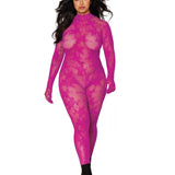 Dreamgirl Plus Floral Knitted Fishnet Catsuit Bodystocking