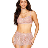 Dreamgirl Satin Rosette Bralette, Garter Skirt, & Choker Set
