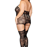 Dreamgirl Plus Lace and Opaque Seam Garter Dress
