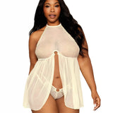 Dreamgirl Plus Polka-Dot Mesh Babydoll and G-string Set