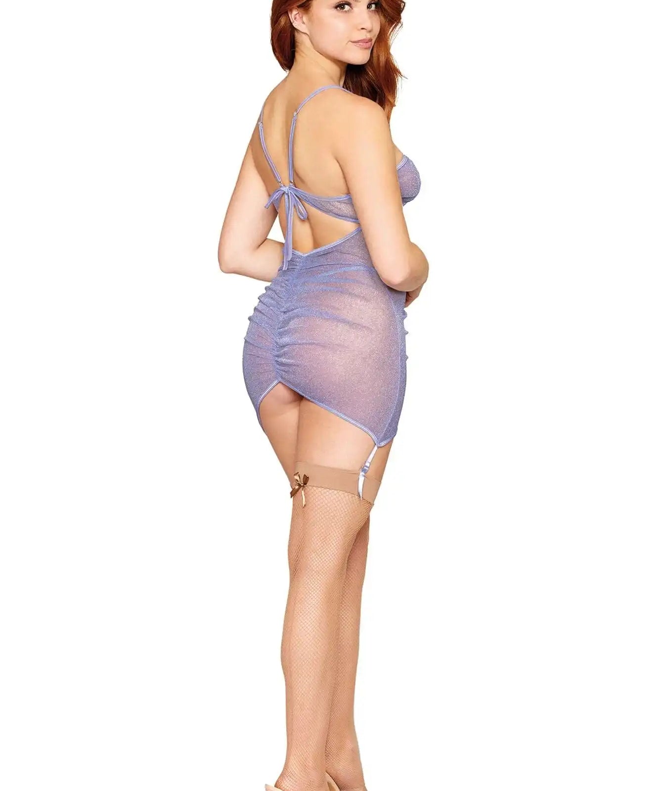 Dreamgirl Sparkle Rosette Garter Slip & G-String Set