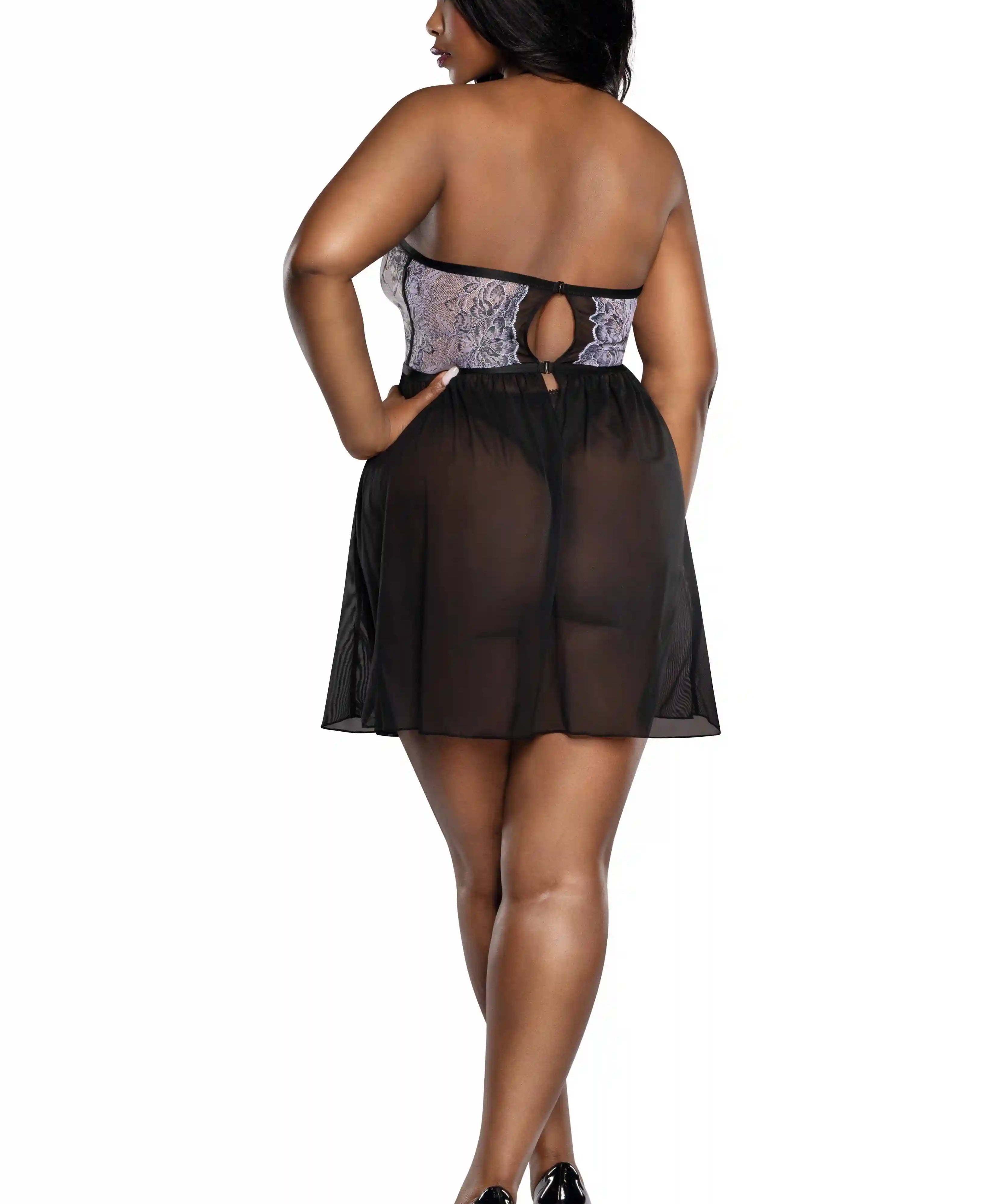 Dreamgirl Plus Onyx White and Black Babydoll