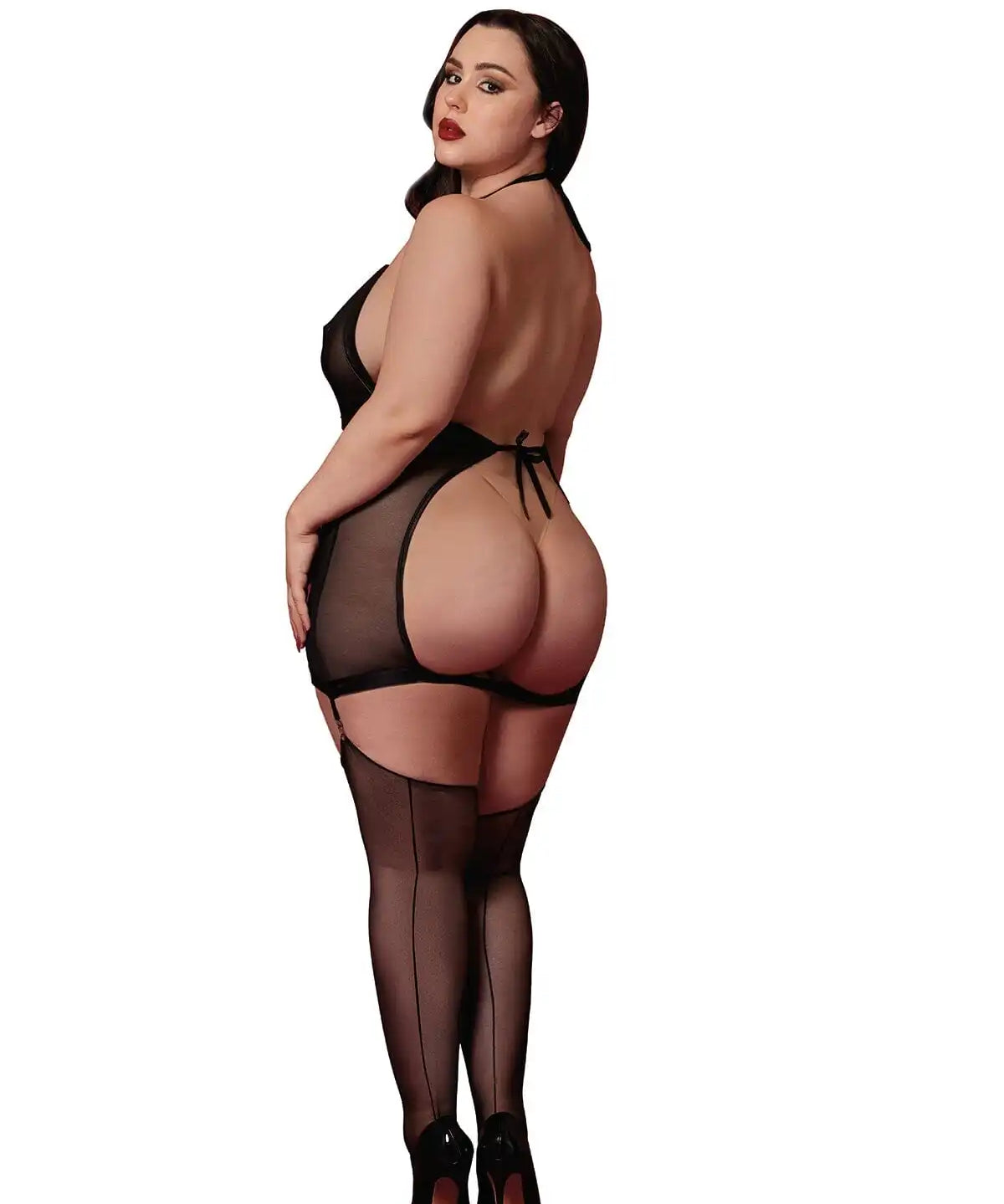 Dreamgirl Plus Black Fetish Garter Slip & Flogger