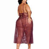 Dreamgirl Plus Lace Cherry Lacquer Gown & G-String