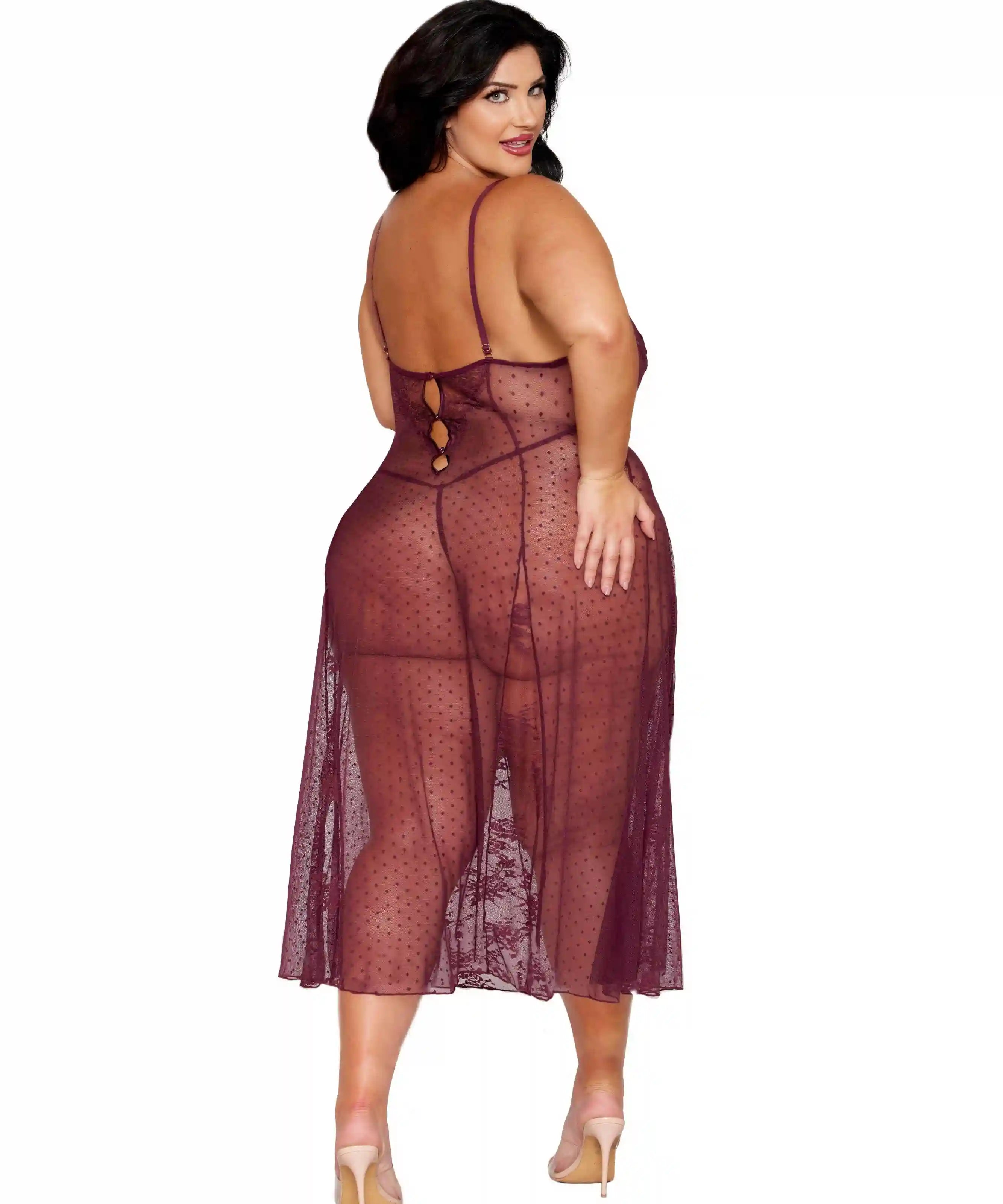 Dreamgirl Plus Lace Cherry Lacquer Gown & G-String