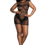 Dreamgirl Plus Lace and Pattern Seamless Dress - Black