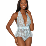 Dreamgirl Halter Scalloped Teddy with Fluttery Ruffles at Hip