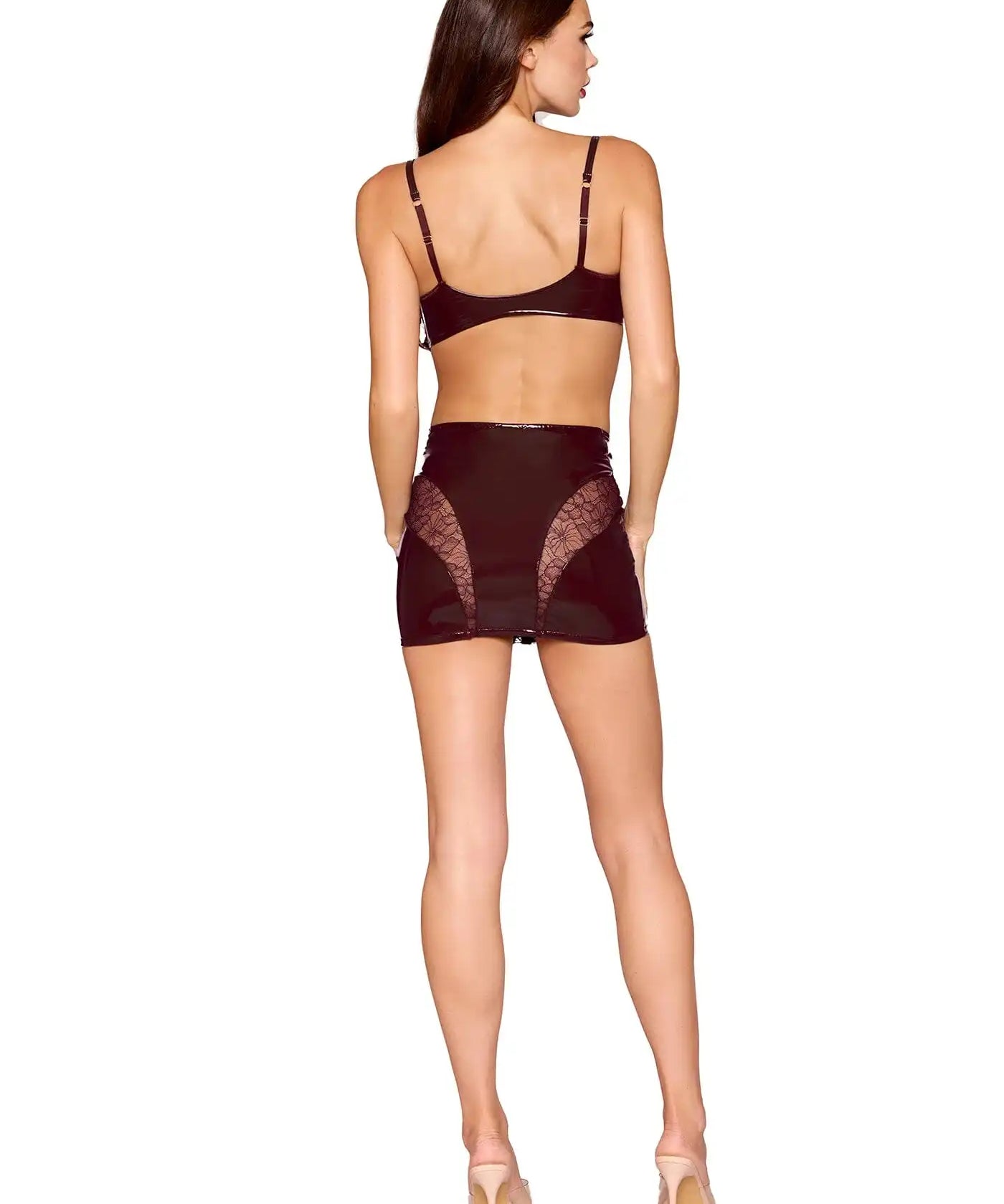 Dreamgirl Leather with Lace Cherry Lacquer Bra & Mini Skirt