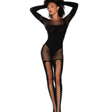 Dreamgirl Opaque Teddy Bodystocking with Faux Lace-Up Stockings