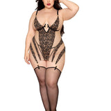 Dreamgirl Plus Leopard Garter Slip & G-String