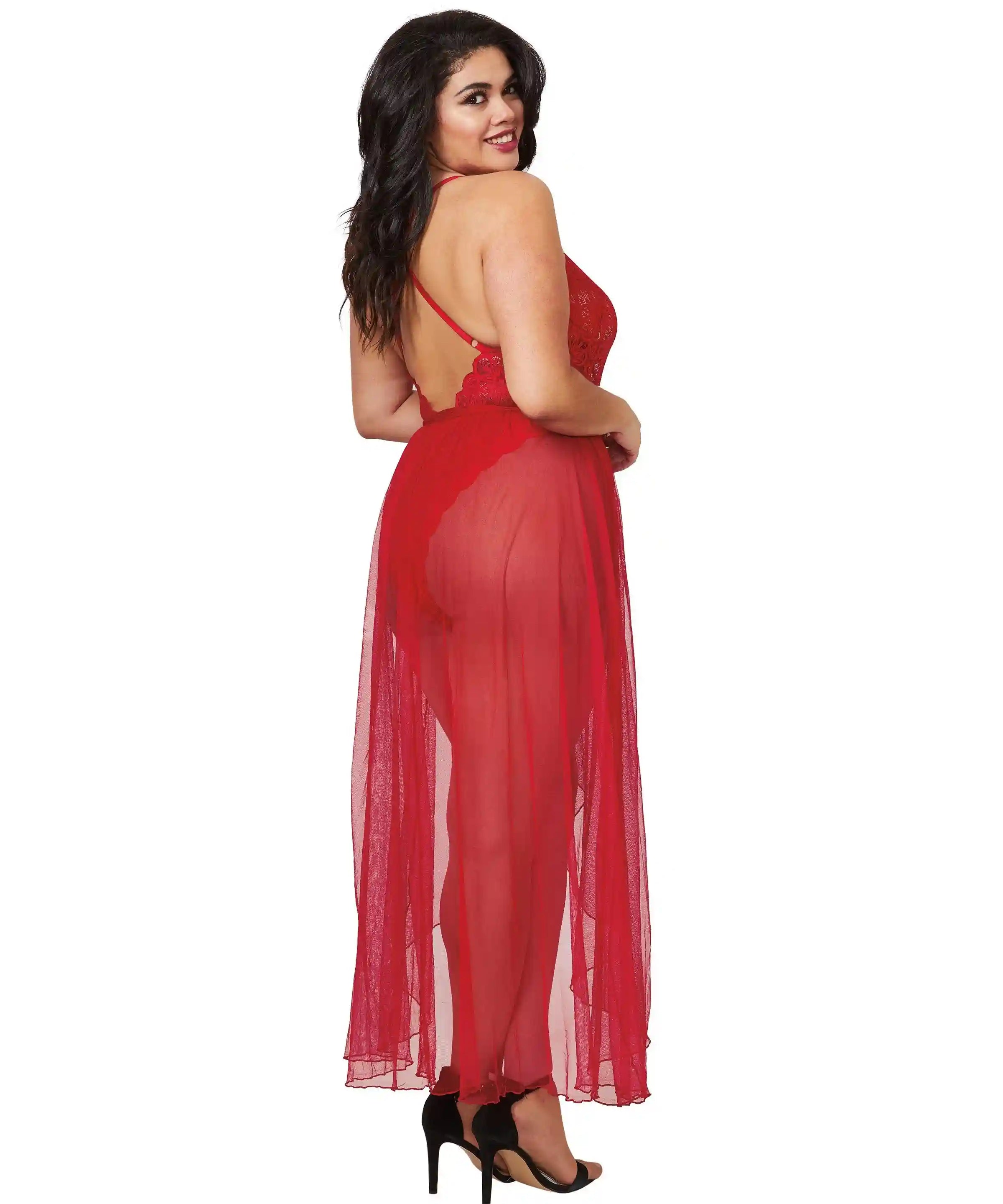 Dreamgirl Plus Mosaic Lace Teddy & Sheer Skirt