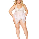 Dreamgirl Plus Lace and Mesh Babydoll and G-string Set